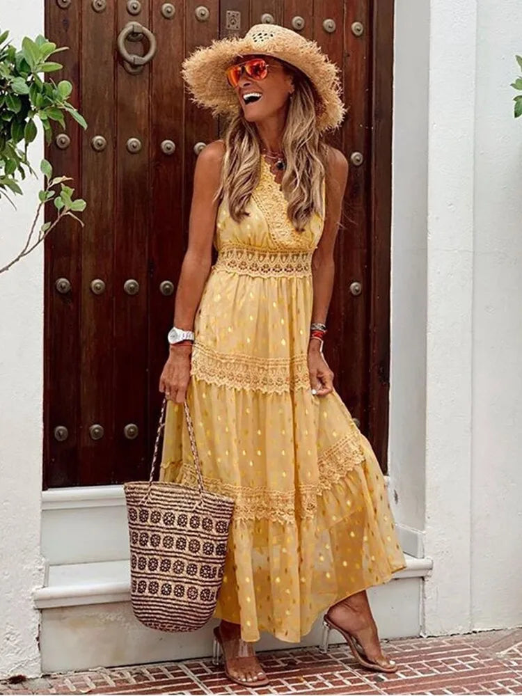 Boho Crochet Lace Maxi Dress in Summer