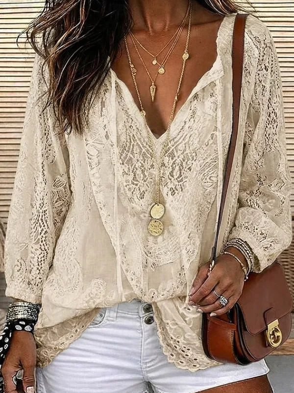 Boho Lace V-Neck Blouse