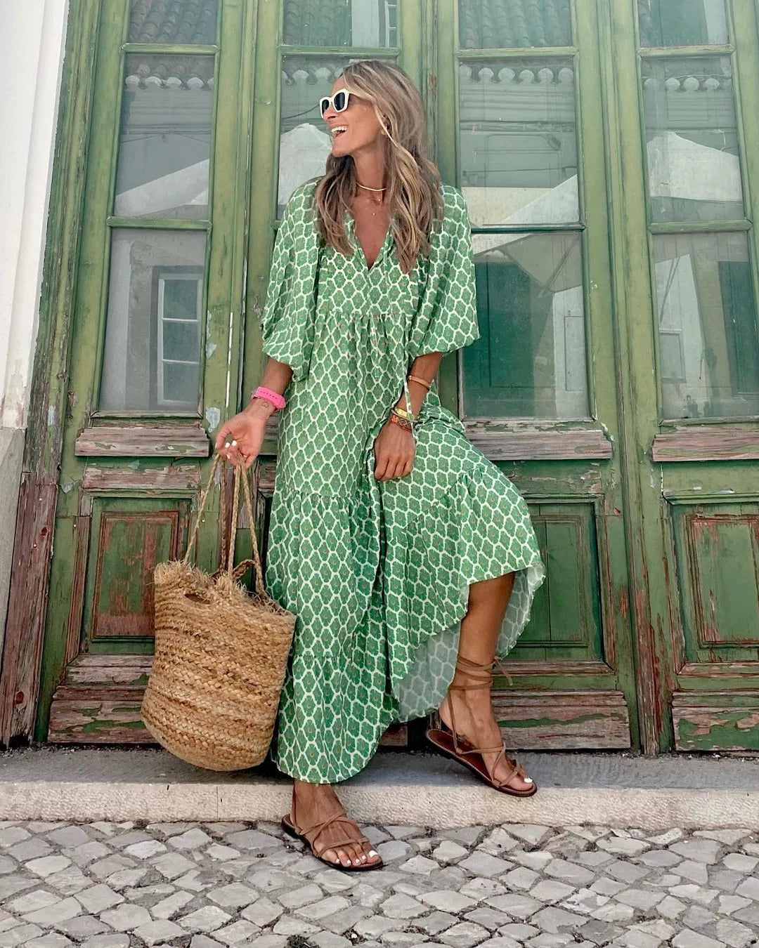 Boho Maxi Dress with Flowing V-Neck