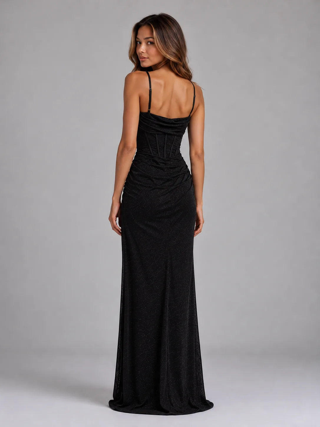 Deborah | Women's Glitter Corset Maxi Dress with Thigh Split