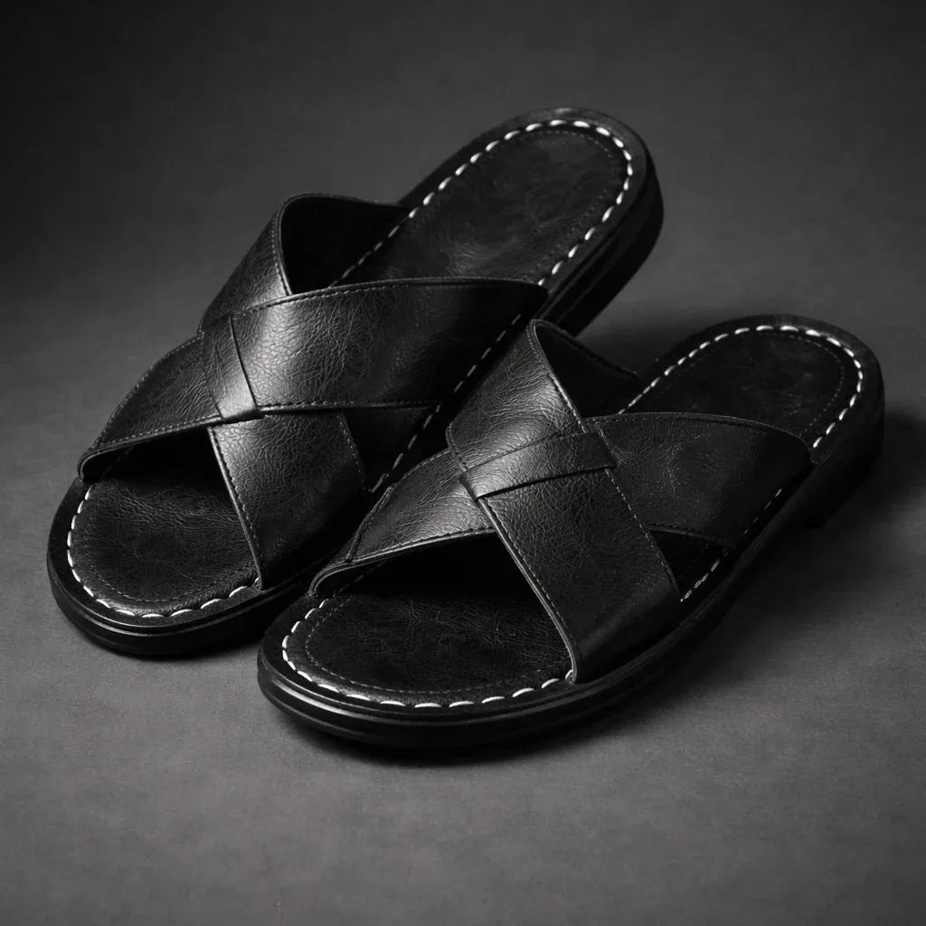 Crossover Strap Slide Sandals with Comfort Footbed