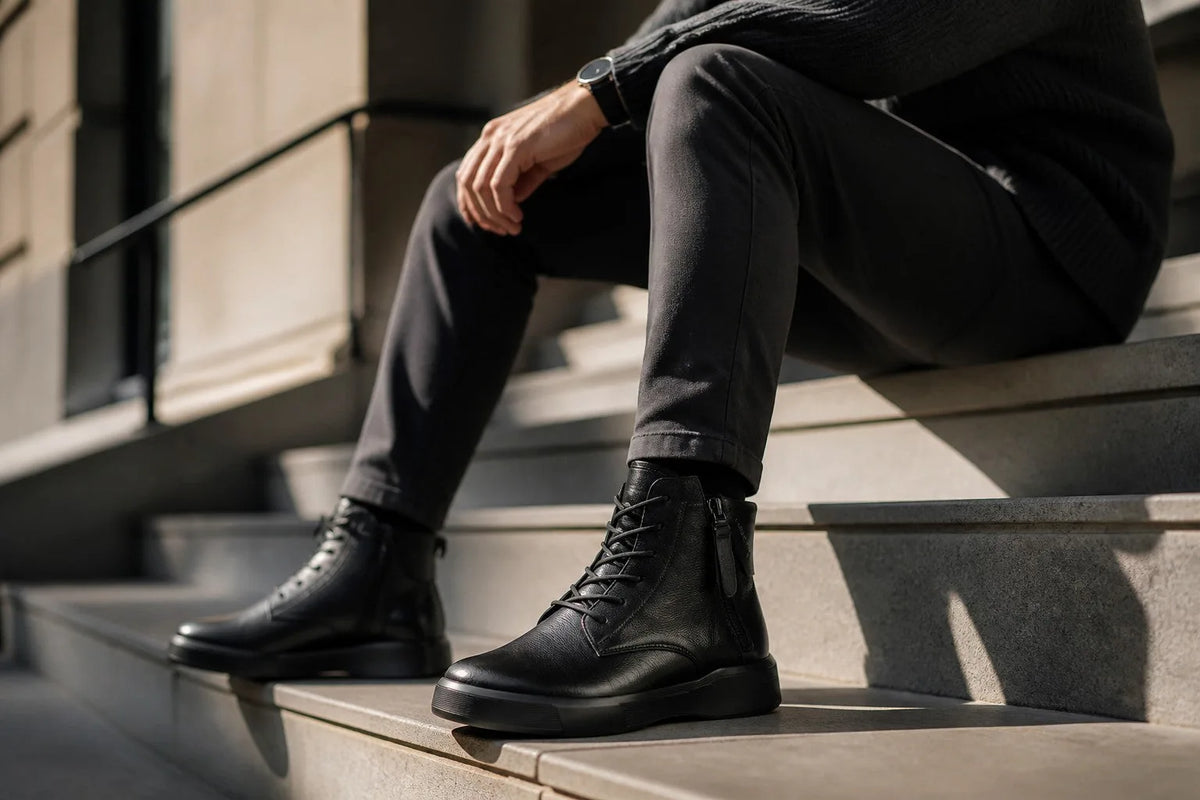 Winifred | Men's Grained Leather Combat Boots with Zip Closure