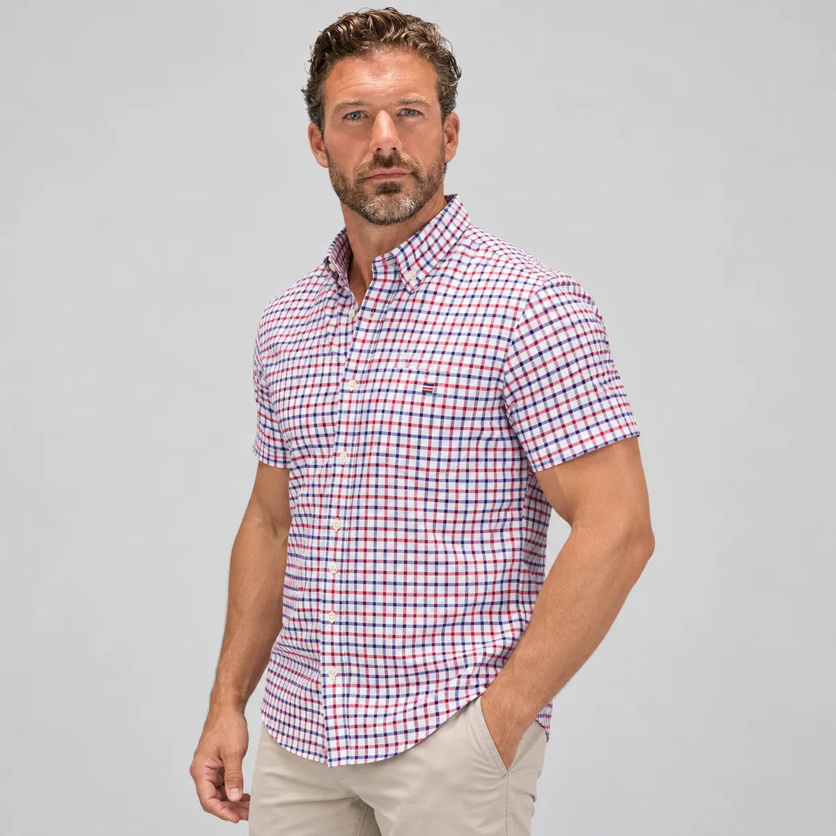 Victor | Men's Oxford Cotton Short-Sleeve Check Shirt