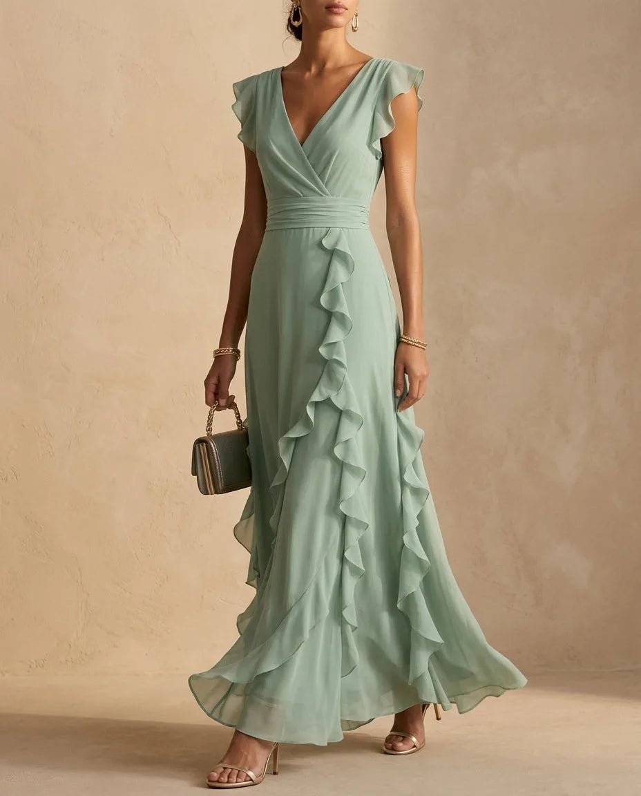 Elegant Ruffle Wrap Maxi Dress