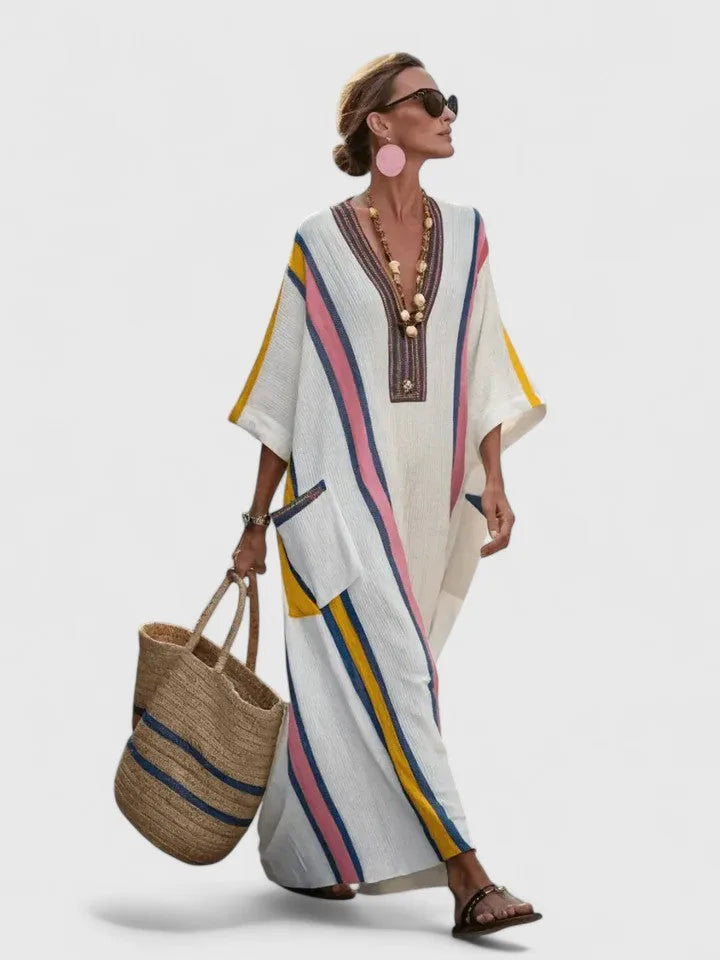 Striped Linen Boho Maxi Dress