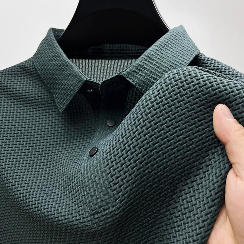 Textured Knit Polo Shirt with Button Placket