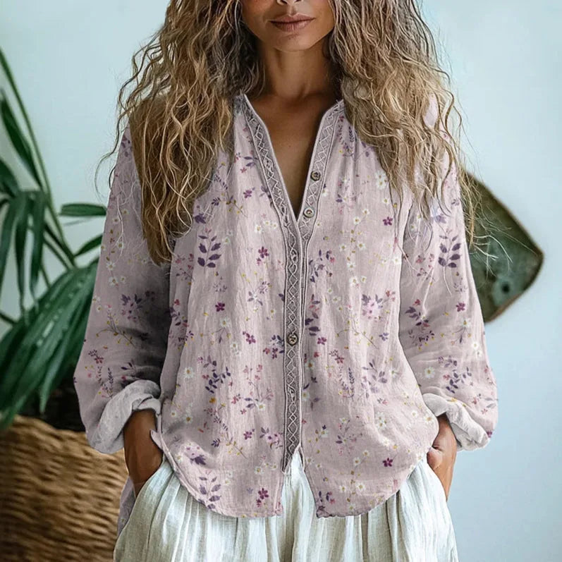 Mae | Elegant Vintage Leaf Print Shirt for Women