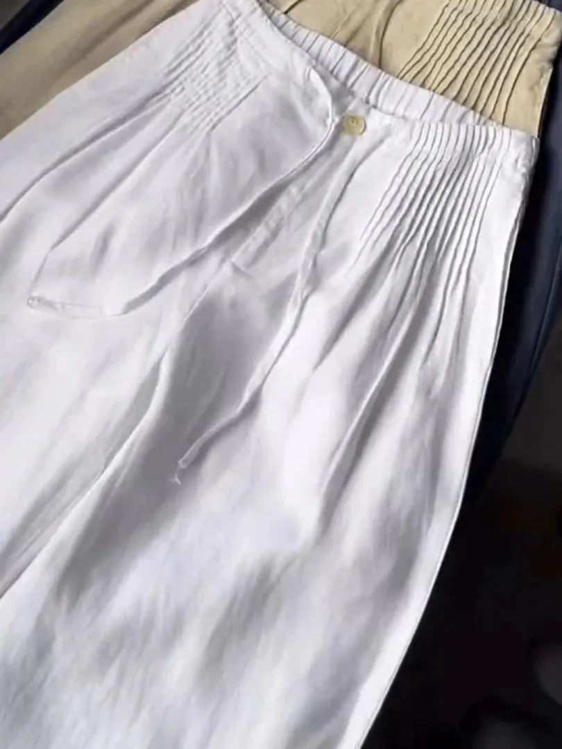 Wide-Leg Cotton Linen Pants with Drawstring Waist