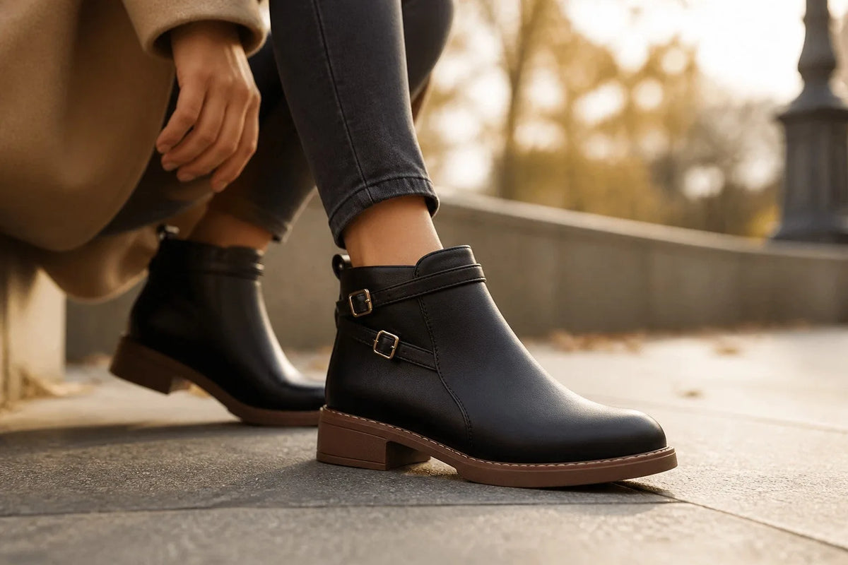 Buckle Strap Ankle Boots with Block Heel