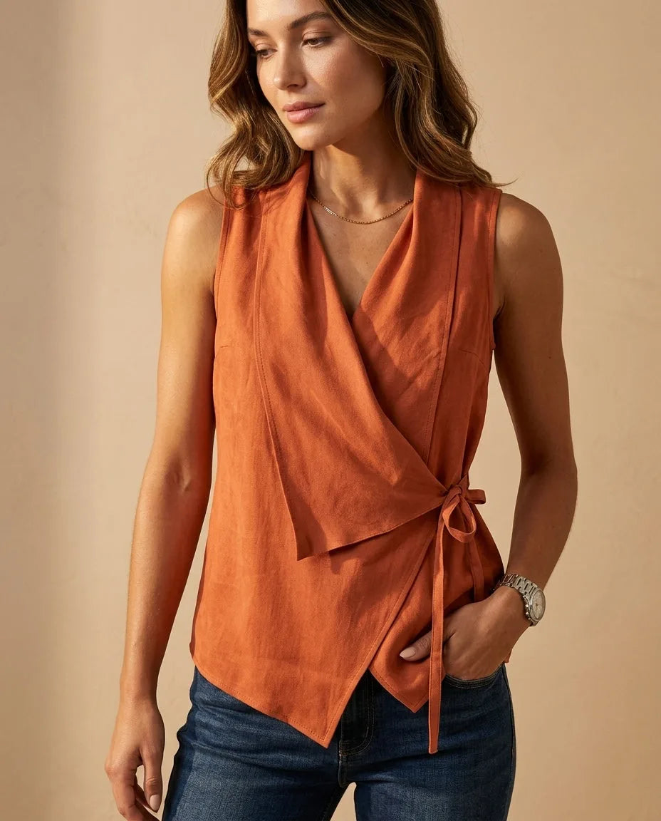 Wrap-Front V Neck Sleeveless Tank Top