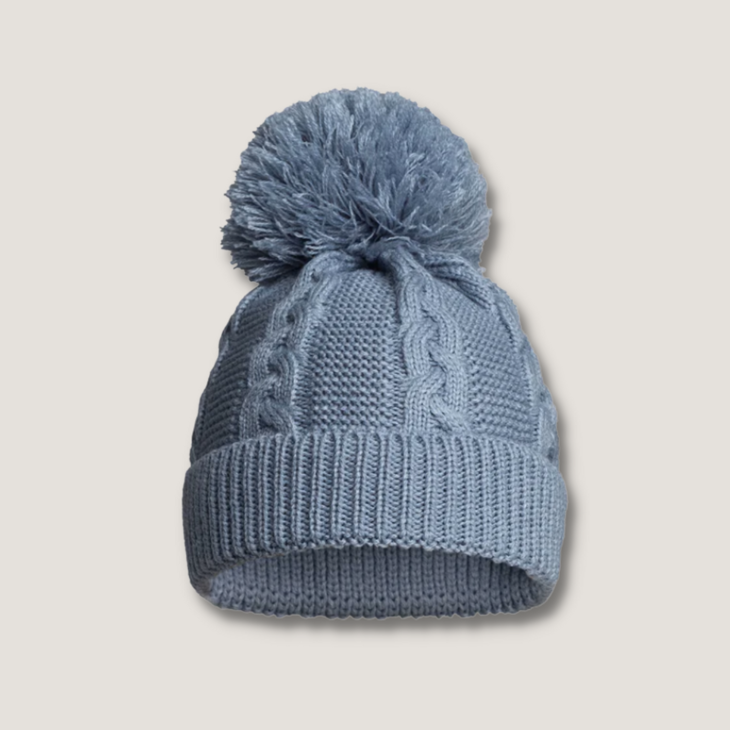 Cable Knit Pom Pom Hat | Dusty Blue