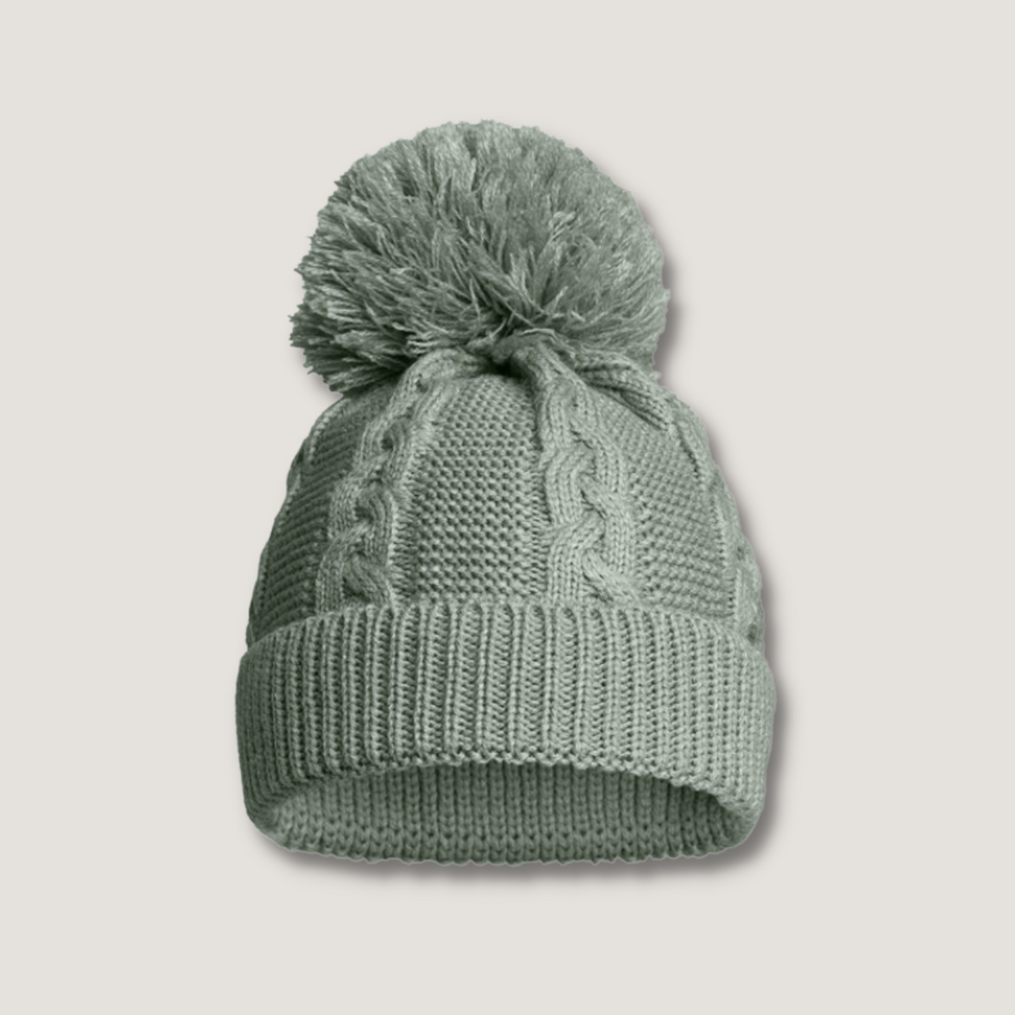 Cable Knit Pom Pom Hat | Sage Green