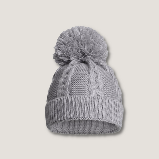 Cable Knit Pom Pom Hat | Grey