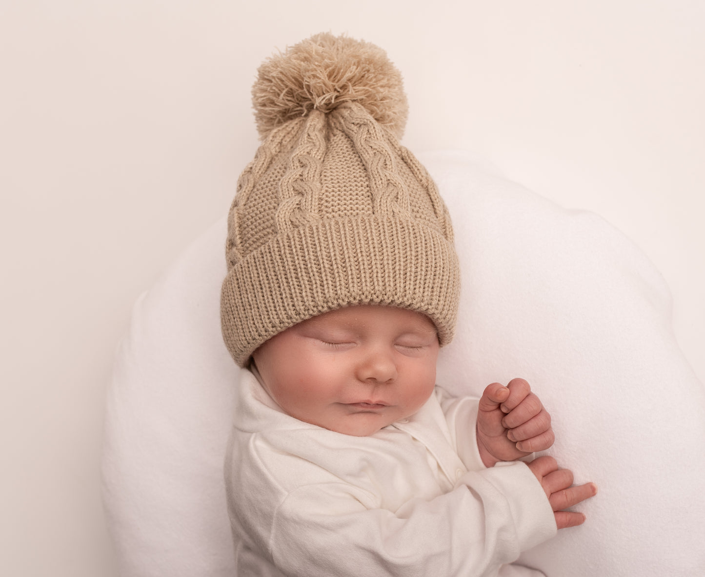 Cable Knit Pom Pom Hat | Biscuit