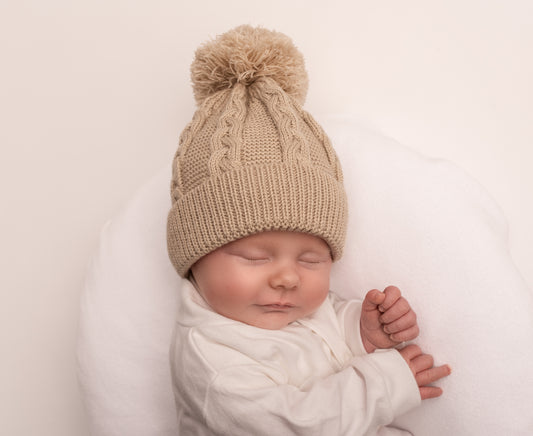 Cable Knit Pom Pom Hat | Biscuit