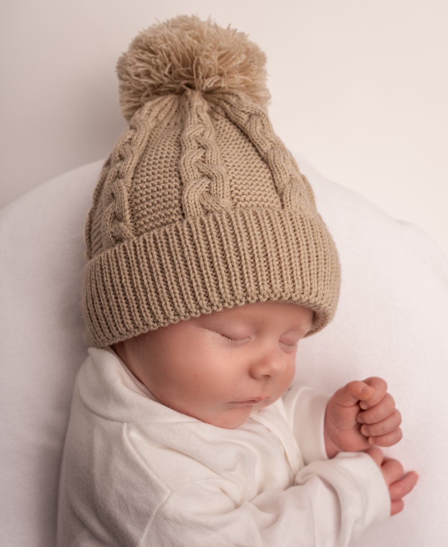 Cable Knit Pom Pom Hat | Biscuit