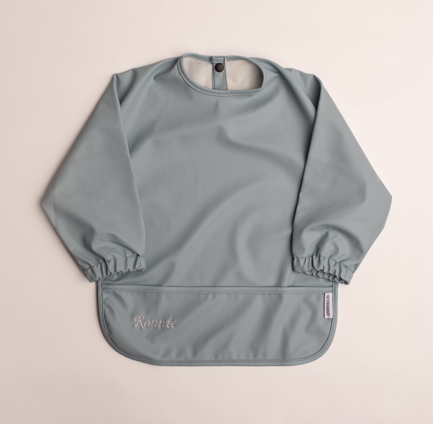 Baby Weaning And Feeding Sleeved Bib | Plain Dusky Blue