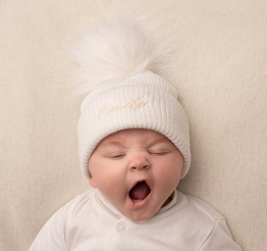 Baby Hat with Pom Pom | White