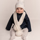 Baby Cable Knit Scarf with Pom Poms | White