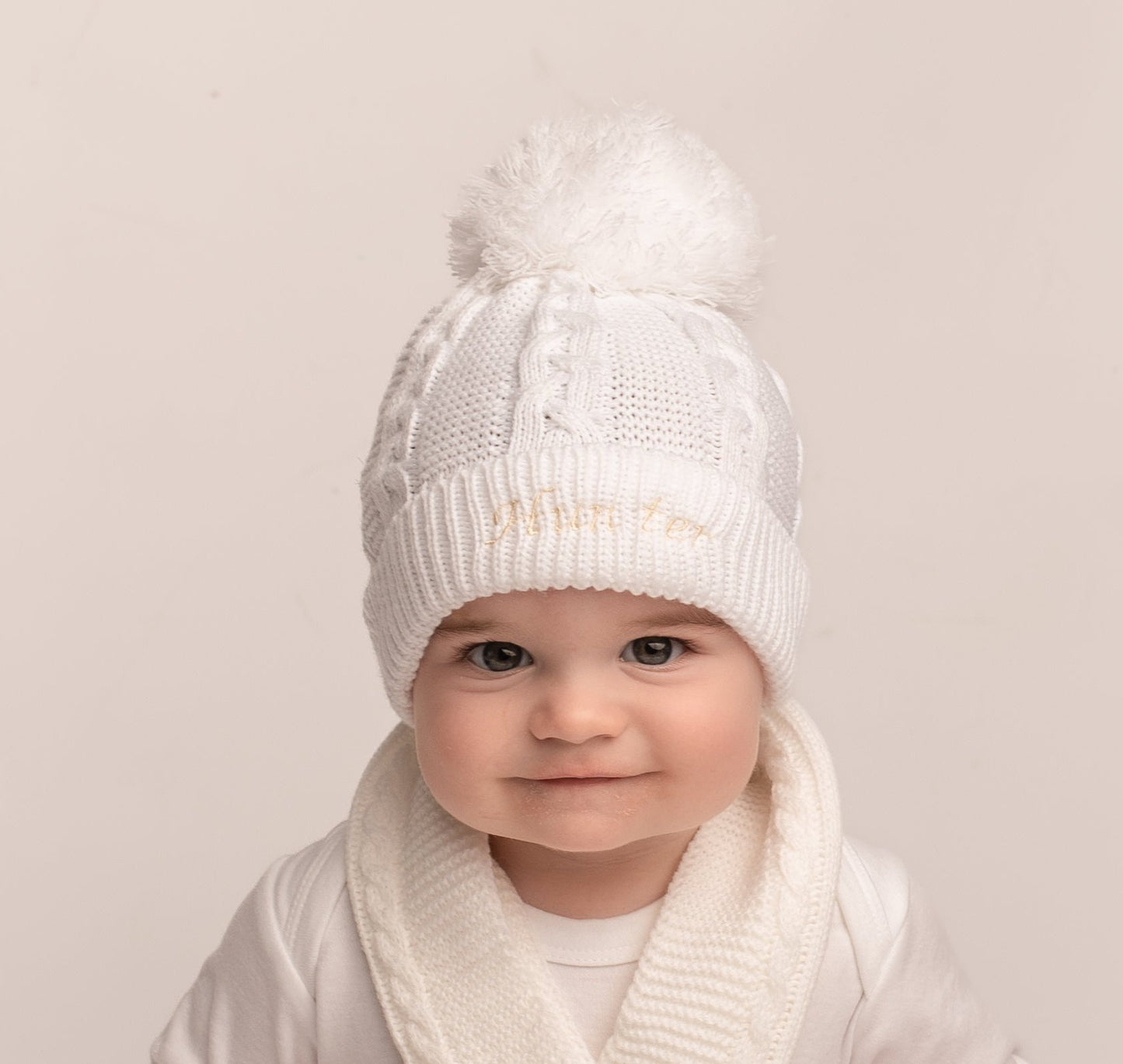 Cable Knit Pom Pom Hat | White