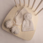 Baby Cable Knit Scarf with Pom Poms | White