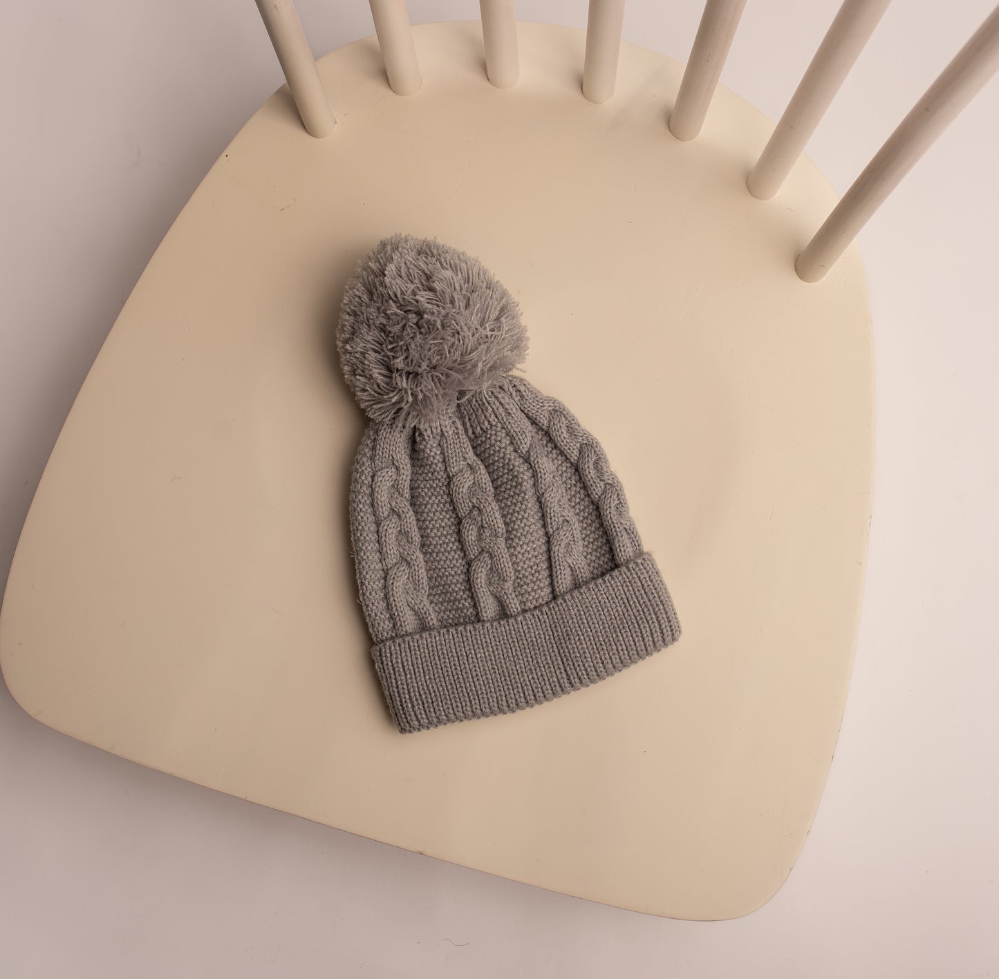 Cable Knit Pom Pom Hat | Grey