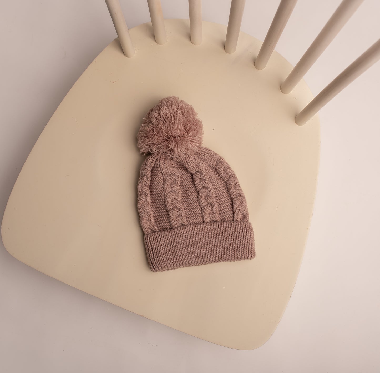 Cable Knit Pom Pom Hat | Dusty Pink