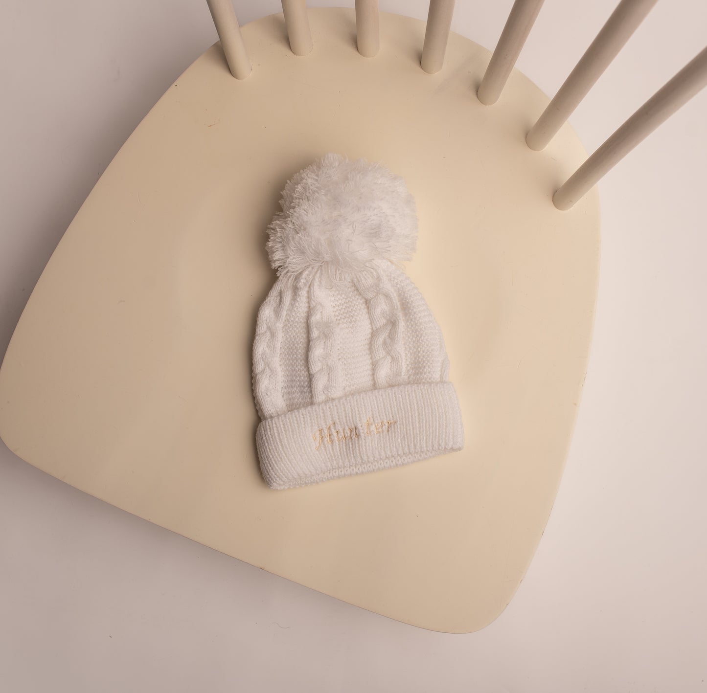 Cable Knit Pom Pom Hat | White