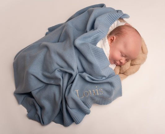 Merino Cashmere Blend Baby Blanket | Blue