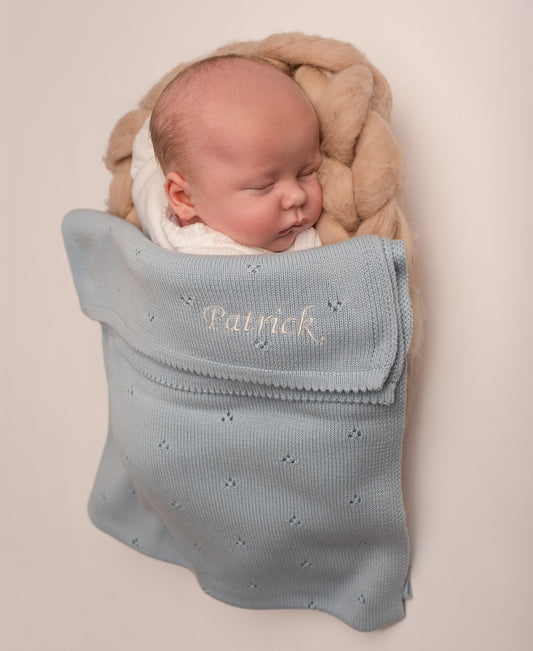 Pointelle Baby Knit Blanket | Dusky Blue