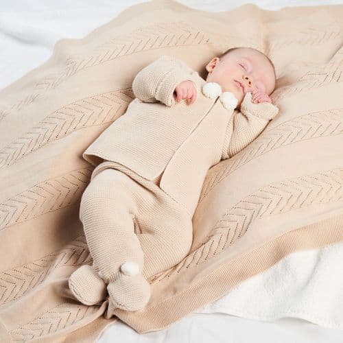 Cotton Chevron Baby Shawl | Taupe