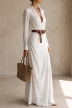 Belted Collared Long Sleeve Maxi Dress for Women image 10