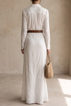 Belted Collared Long Sleeve Maxi Dress for Women image 11