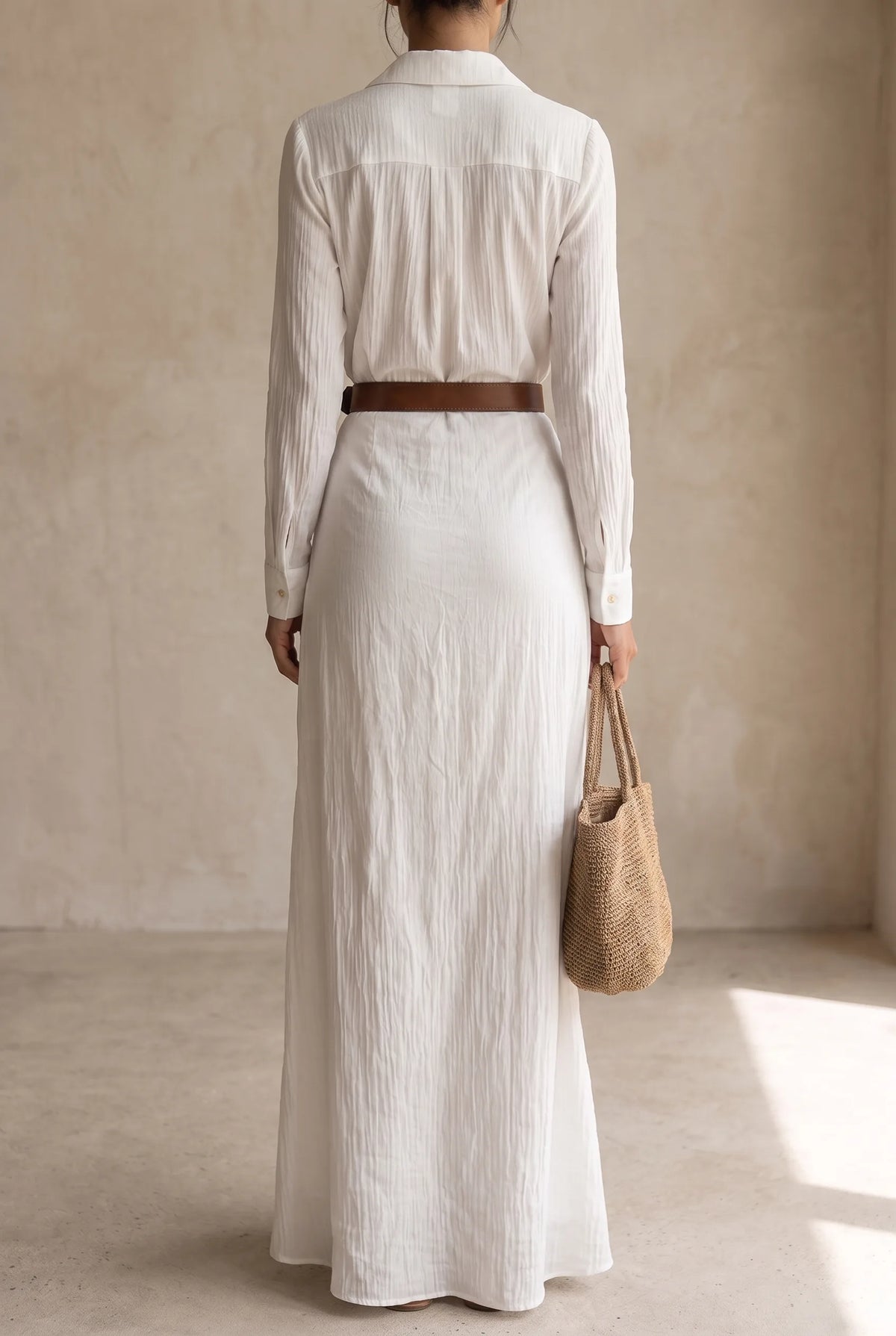 Belted Collared Long Sleeve Maxi Dress for Women image 11