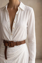 Belted Collared Long Sleeve Maxi Dress for Women image 12