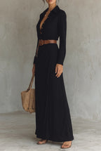 Belted Collared Long Sleeve Maxi Dress for Women image 13