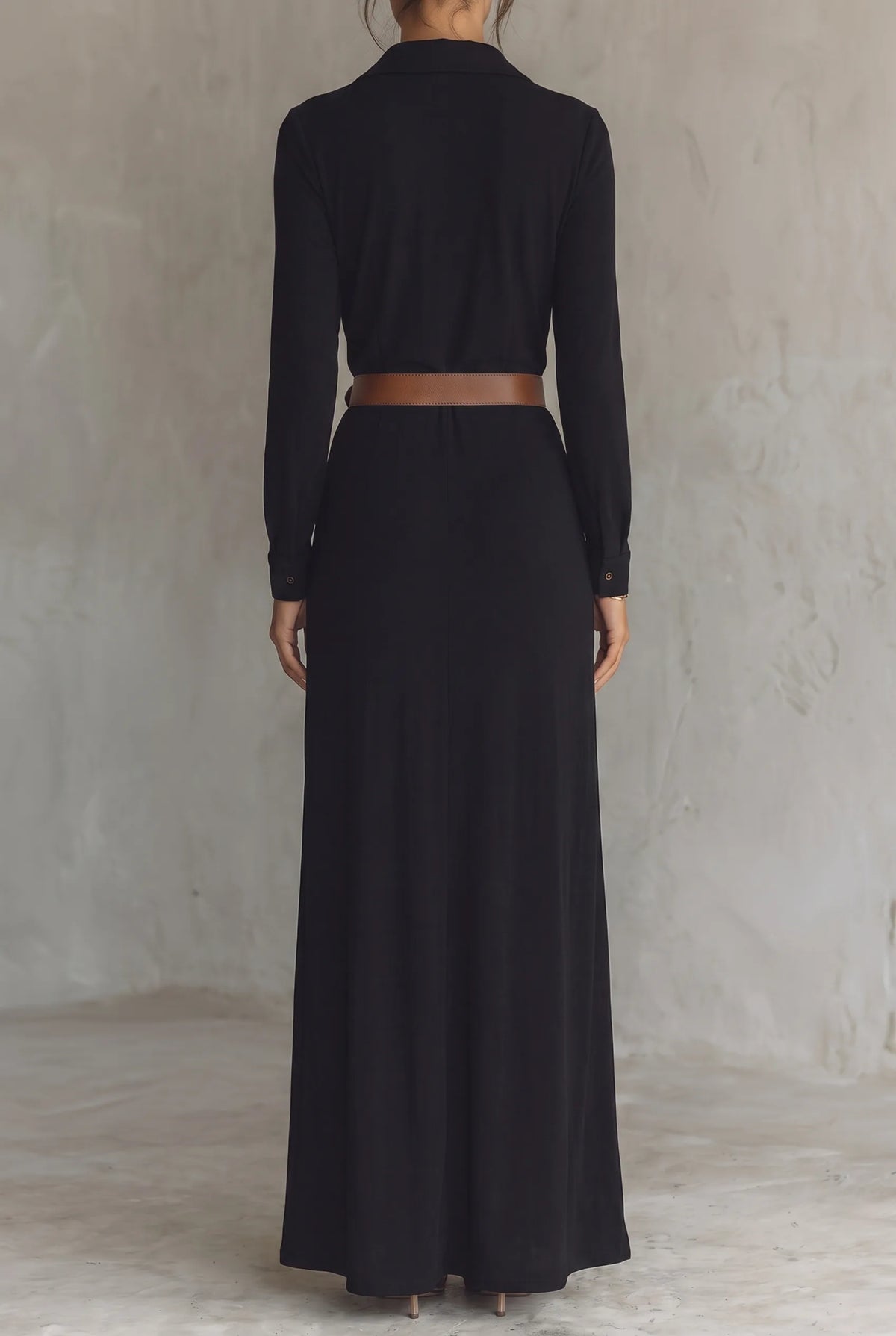 Belted Collared Long Sleeve Maxi Dress for Women image 15