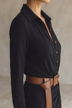 Belted Collared Long Sleeve Maxi Dress for Women image 16