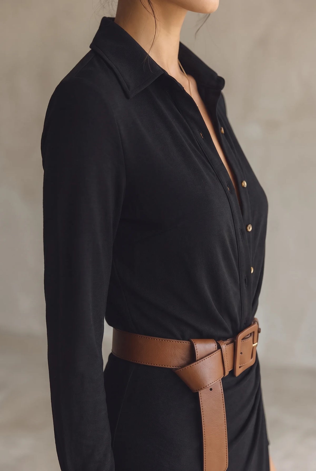Belted Collared Long Sleeve Maxi Dress for Women image 16