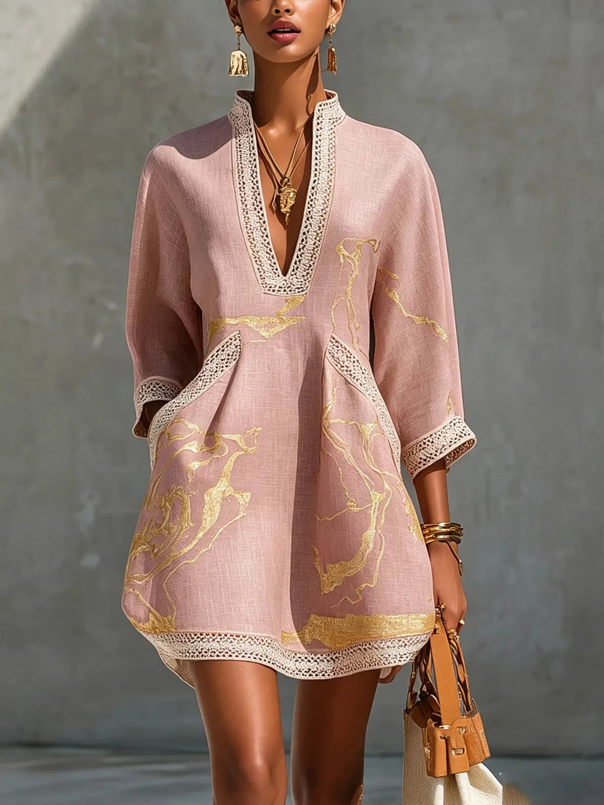 Boho Crochet Lace V-Neck Mini Dress