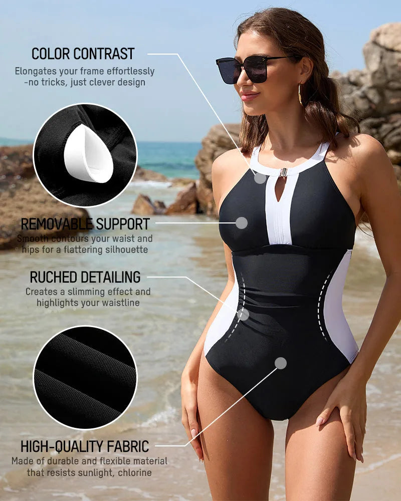 Full Coverage Colour Block One-Piece Swimsuit