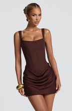 Corset Mini Dress with Draped Skirt for Women image 11