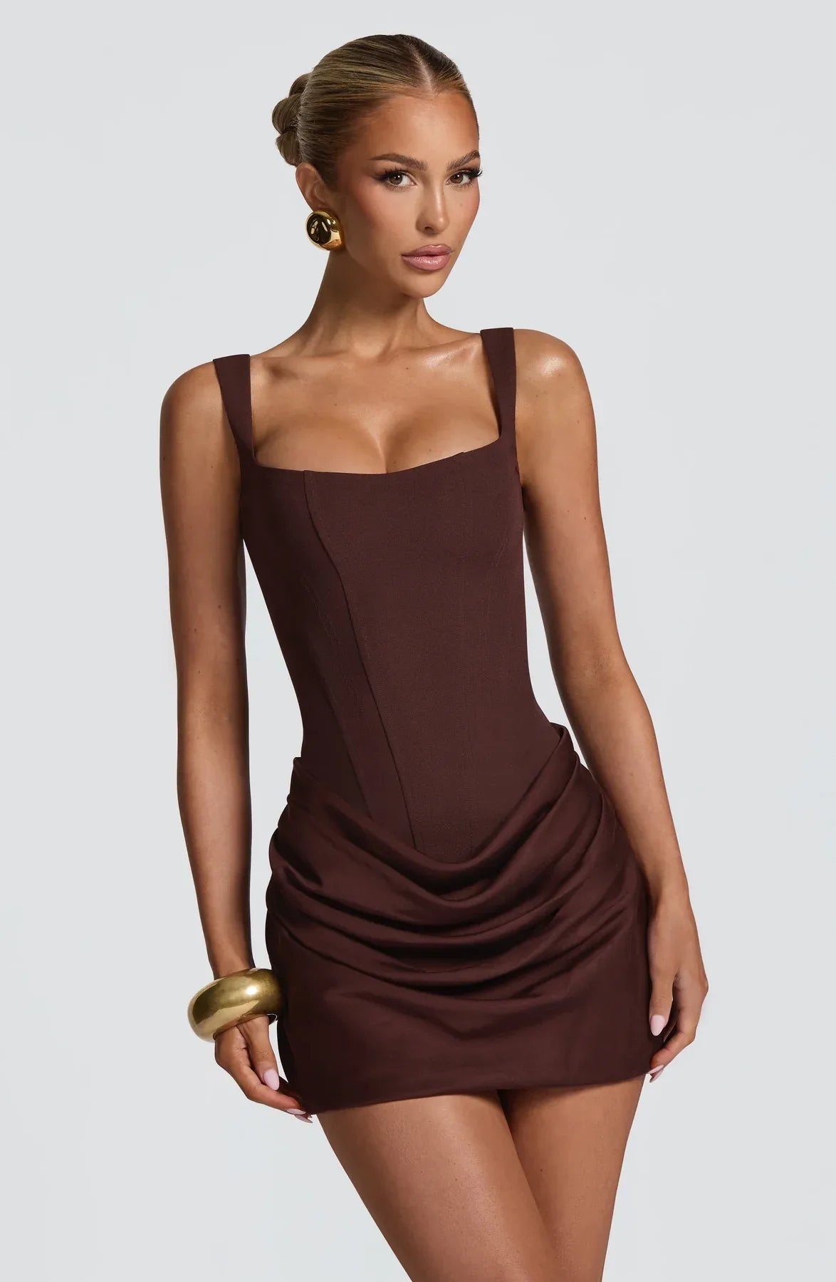 Corset Mini Dress with Draped Skirt for Women image 11