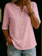 Classic Henley Collar 100% Cotton T-Shirt for Women image 11