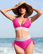 High Waisted Tummy Control Colour Block Bikini for Women image 13