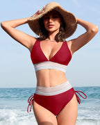 High Waisted Tummy Control Colour Block Bikini for Women image 17