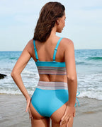 High Waisted Tummy Control Colour Block Bikini for Women image 23