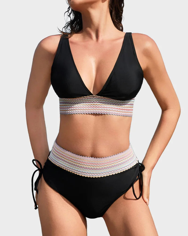 High Waisted Tummy Control Colour Block Bikini for Women image 26