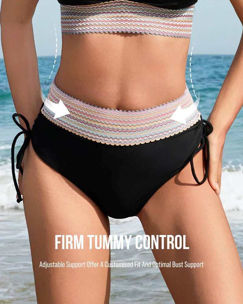 High Waisted Tummy Control Colour Block Bikini for Women image 29