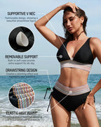 High Waisted Tummy Control Colour Block Bikini for Women image 30
